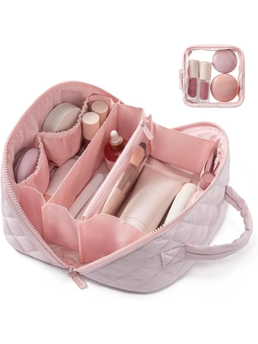 Waterproof Travel Makeup Bag Set, Large Capacity Cosmetic Organizer with Brush